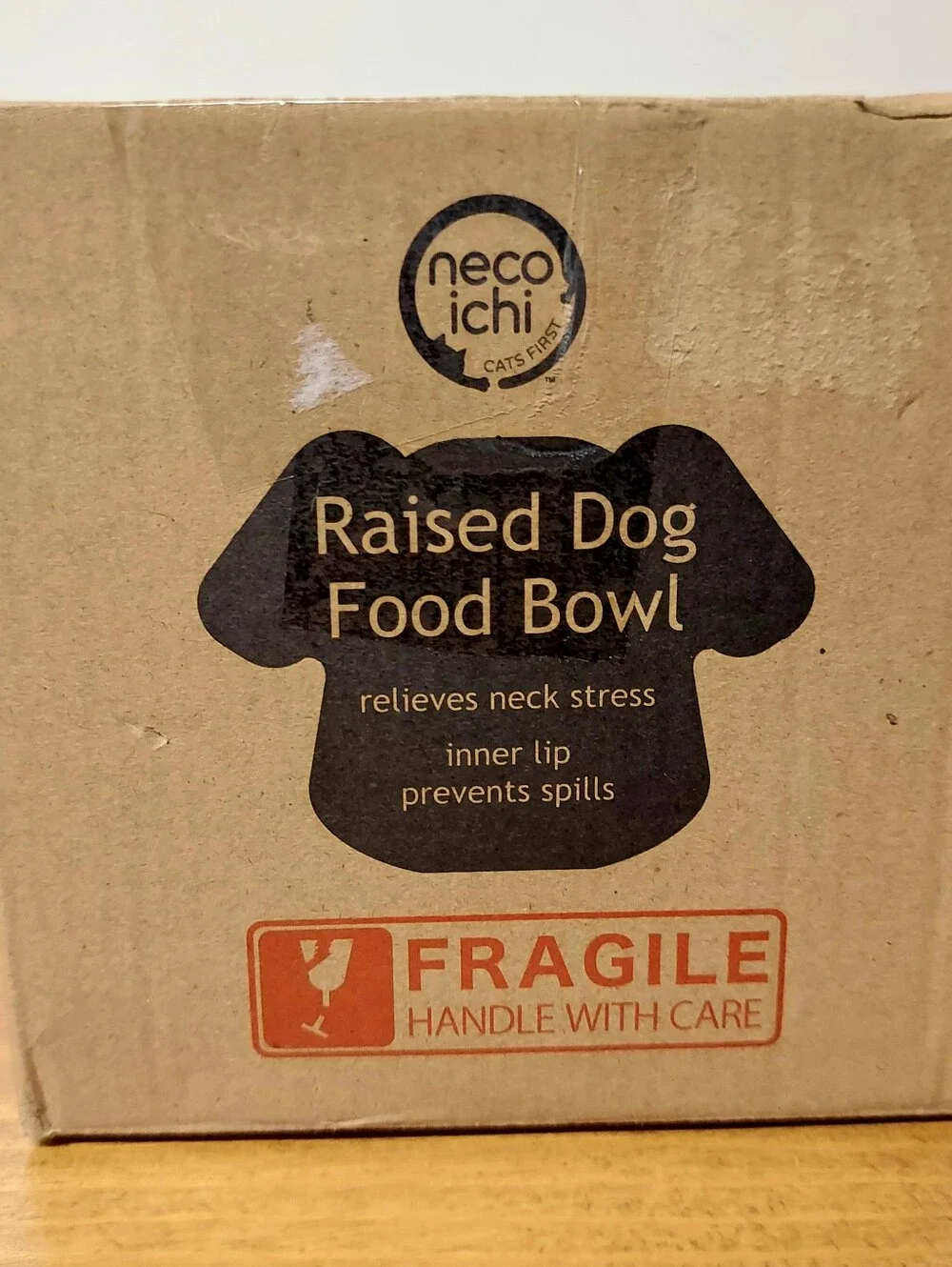 Necoichi Raised Small Dog Water & Food Ceramic 12oz Bowls, Black Paw Prints